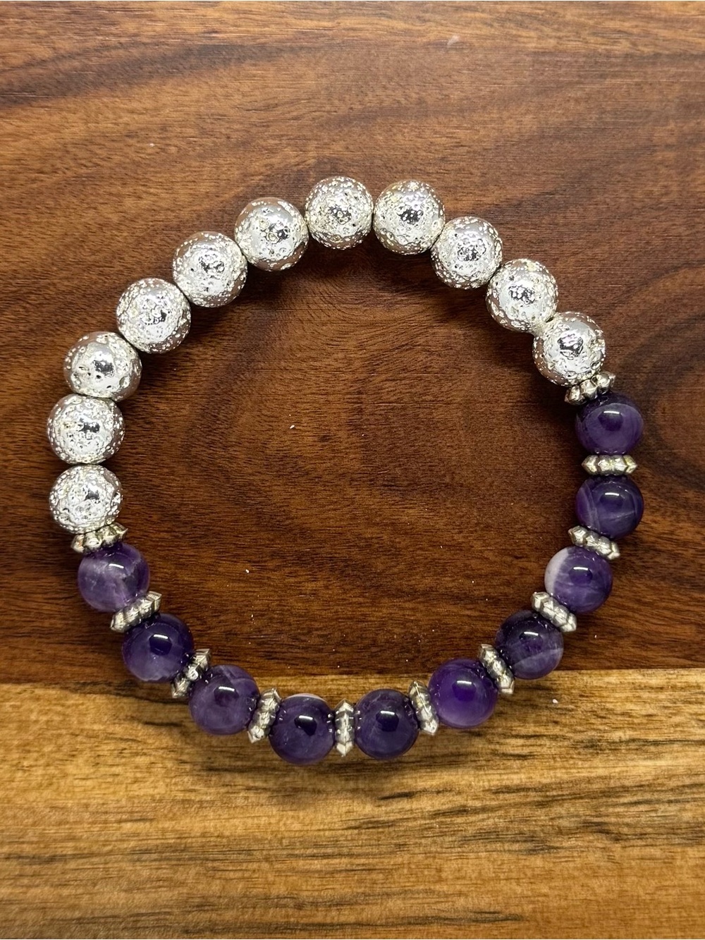 ✨ Handmade Amethyst & Lava Stone Stretch Bracelet ✨